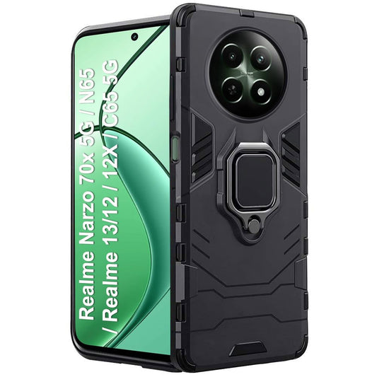 For Realme Narzo 70x 5G Back Cover Case Hybrid Armor |Ring Holder Kickstand