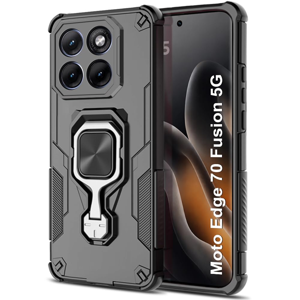 For Motorola Edge 70 Fusion Back Cover Case Hybrid Armor |Ring Holder Kickstand
