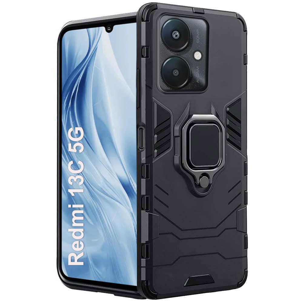 For Poco C65 Back Cover Case Hybrid Armor |Ring Holder Kickstand