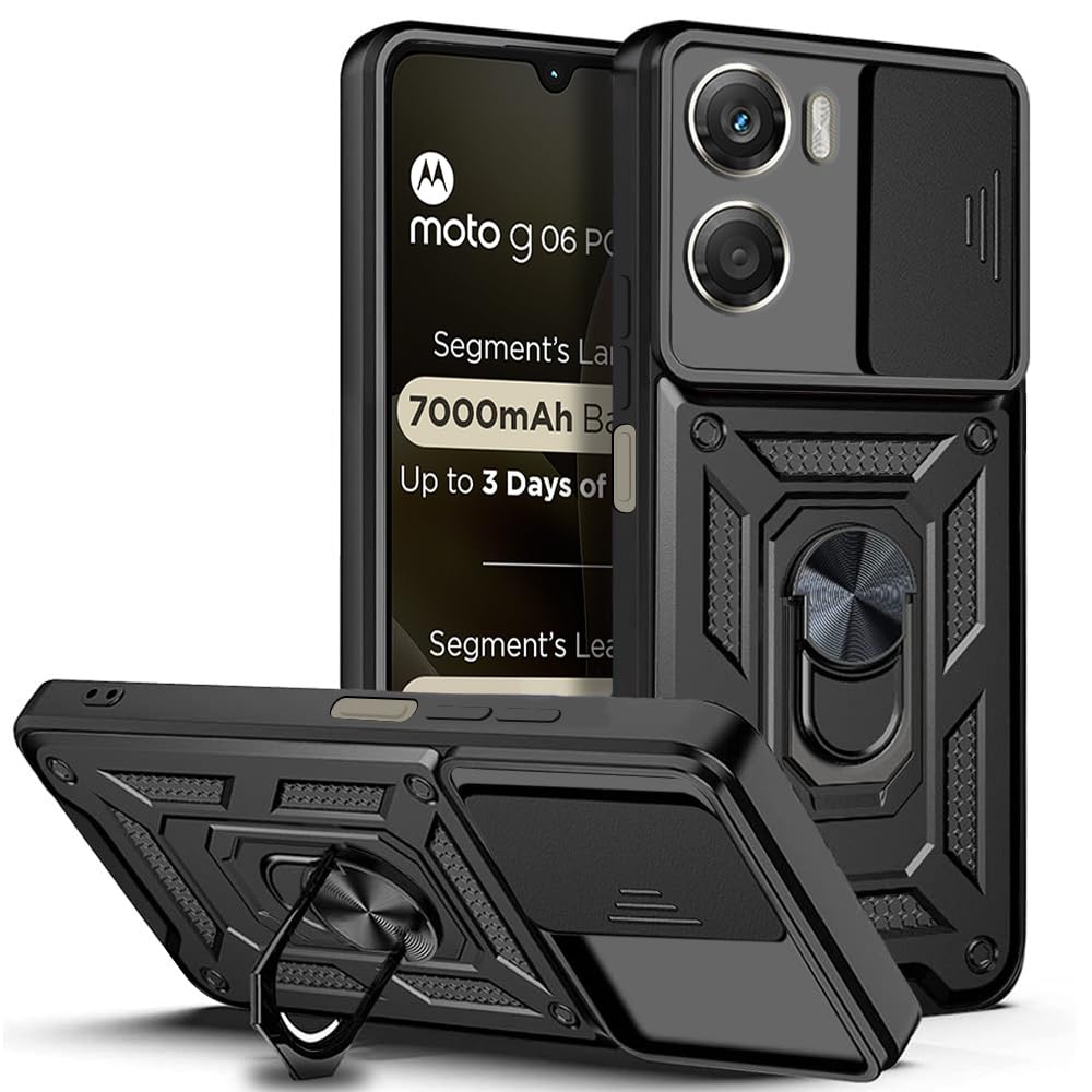 For Motorola G06 Power Back Cover Case Hybrid Armor |Ring Holder Kickstand