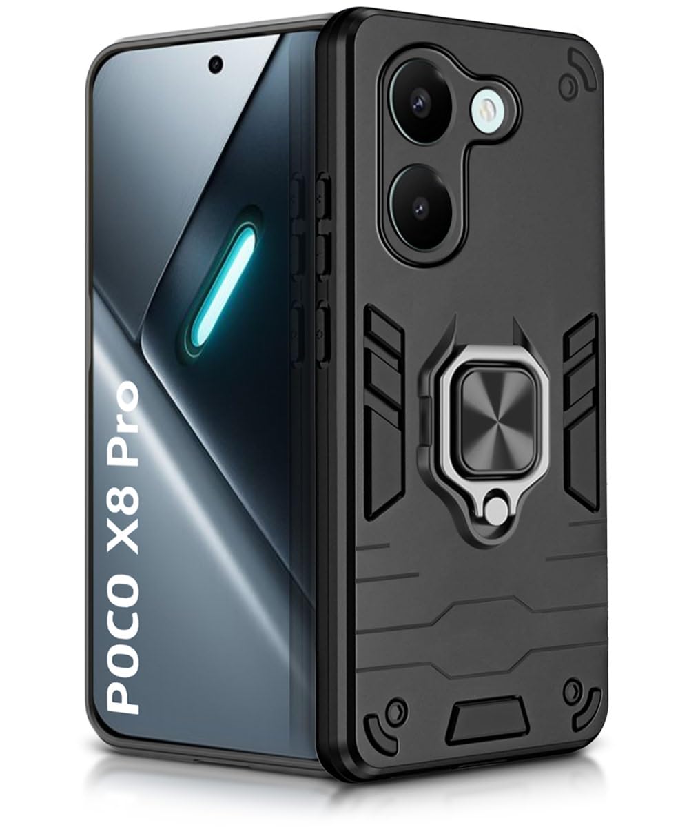 For Poco X8 Power  Back Cover Case Hybrid Armor |Ring Holder Kickstand