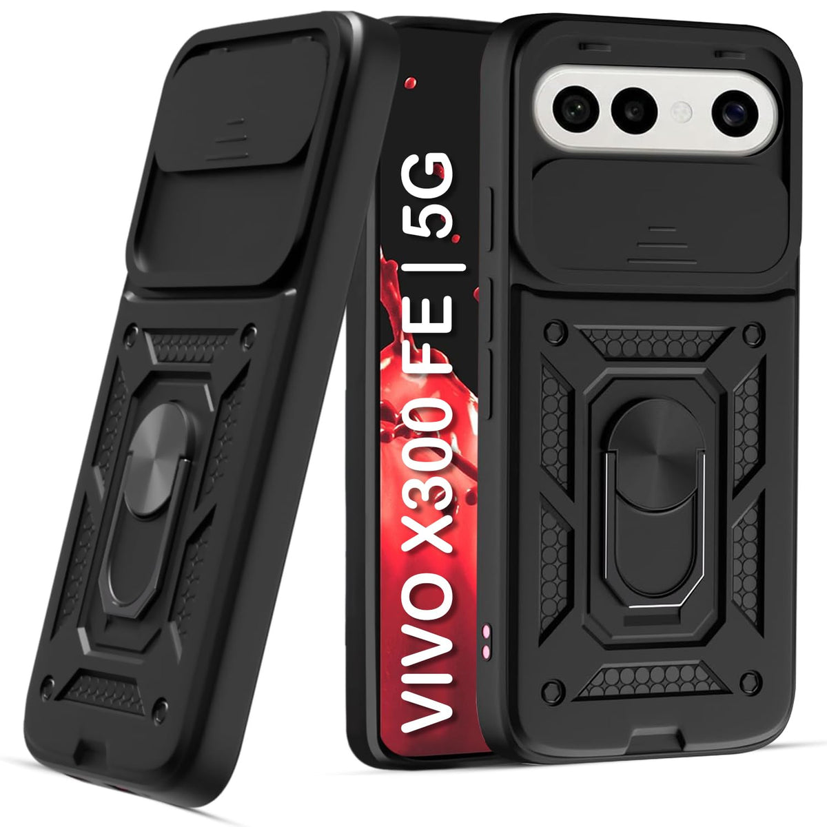 For Vivo X300 FE Back Cover Case Hybrid Armor |Ring Holder Kickstand
