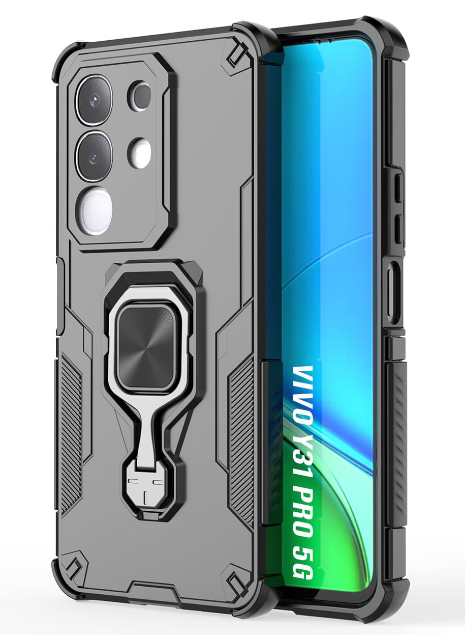 For Vivo Y31 Pro Back Cover Case Hybrid Armor |Ring Holder Kickstand