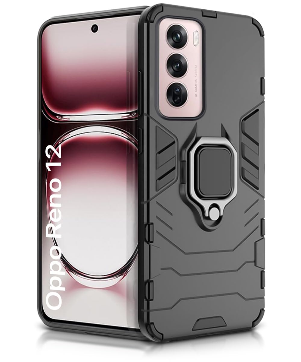 For Oppo Reno 12 5G Back Cover Case Hybrid Armor |Ring Holder Kickstand