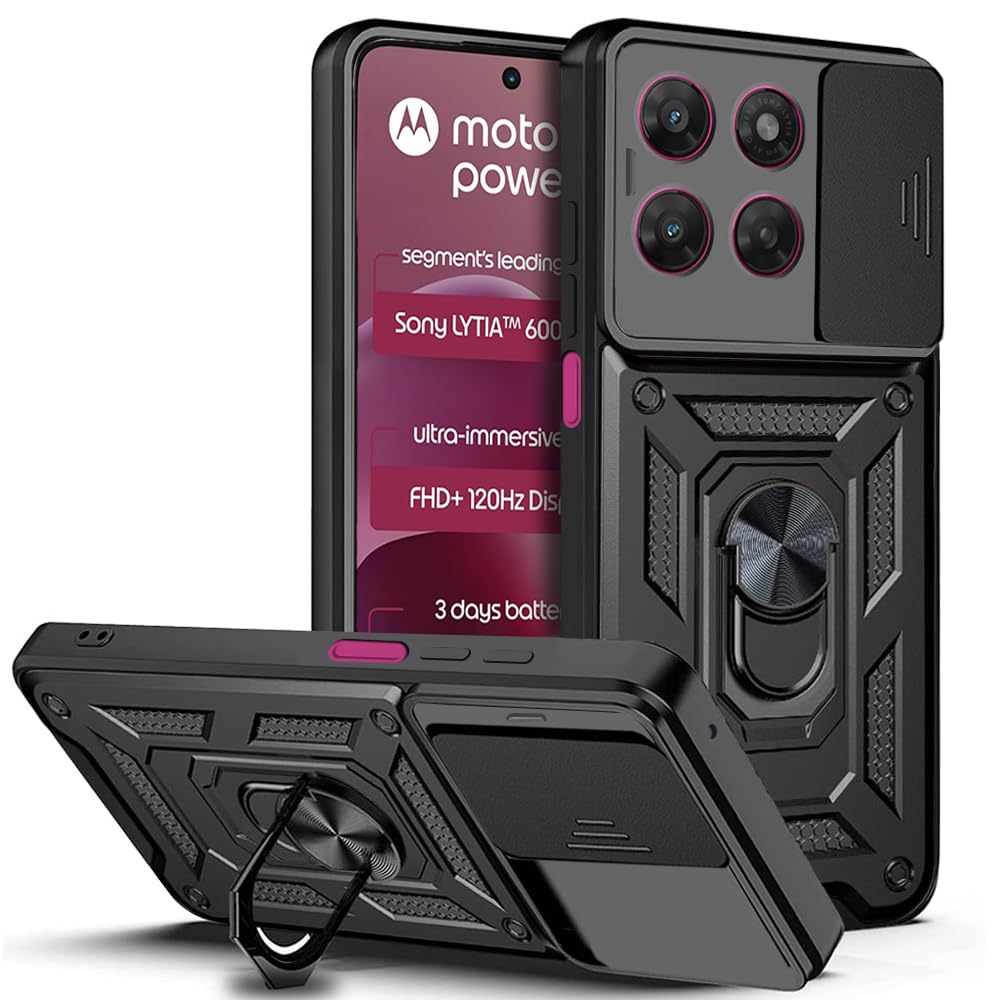 For Motorola G77 Power Back Cover Case Hybrid Armor |Ring Holder Kickstand