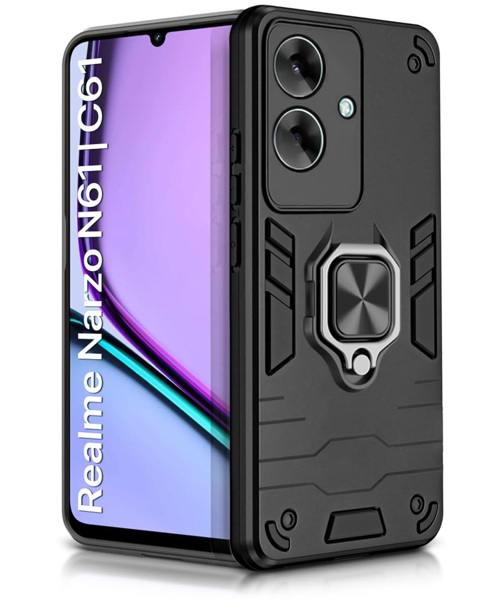 For Realme C61 Back Cover Case Hybrid Armor |Ring Holder Kickstand