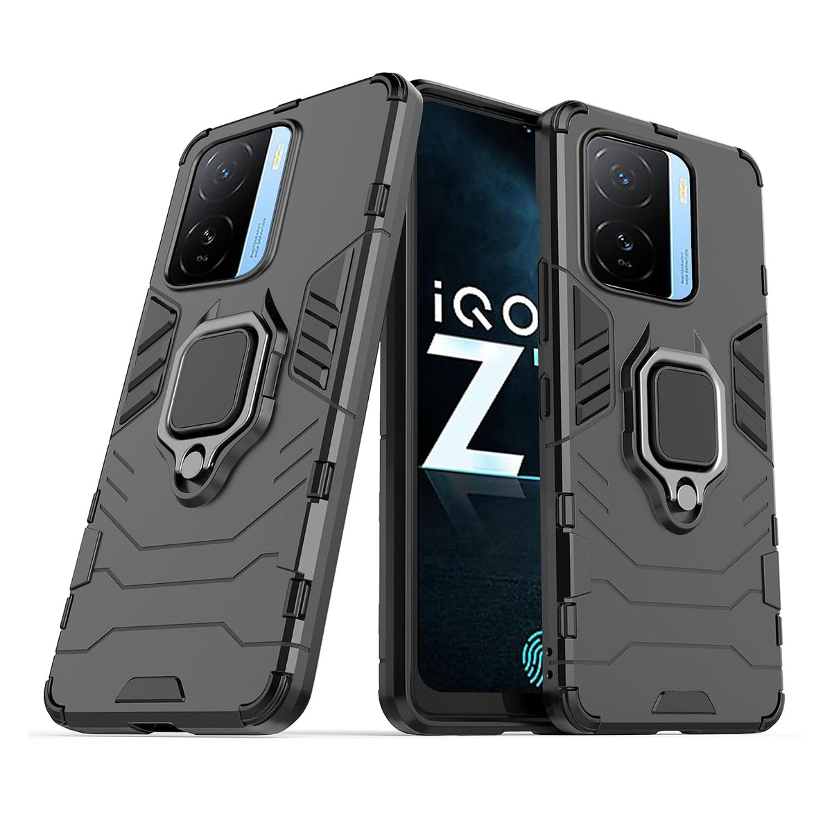 For iQOO Z7s Back Cover Case Hybrid Armor |Ring Holder Kickstand
