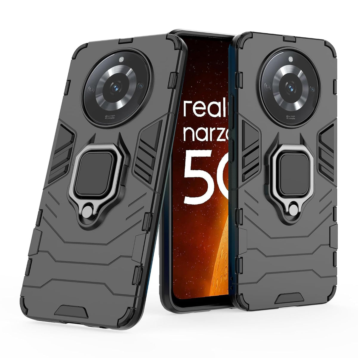 For Realme Narzo 60 5G Back Cover Case Hybrid Armor |Ring Holder Kickstand