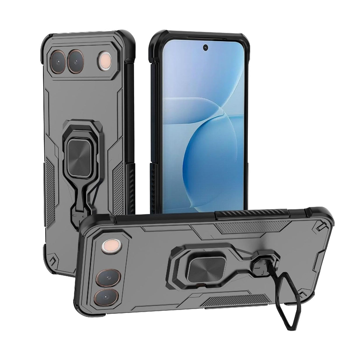 For iQOO Z11 Back Cover Case Hybrid Armor |Ring Holder Kickstand