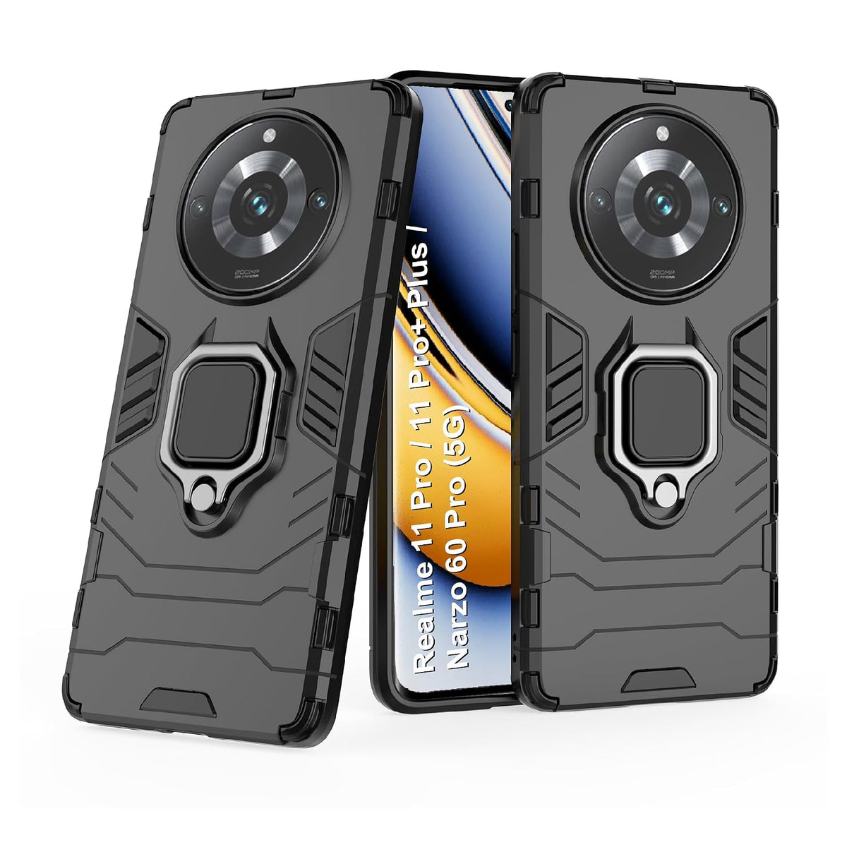 For Realme 11 Pro Plus 5G Back Cover Case Hybrid Armor |Ring Holder Kickstand