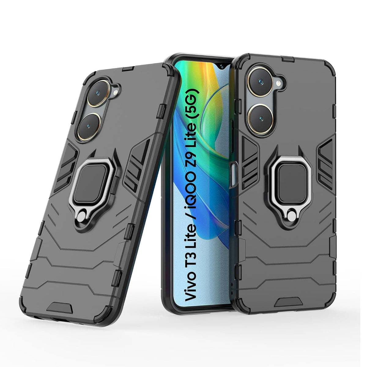 For iiQOO Z9 Lite Back Cover Case Hybrid Armor |Ring Holder Kickstand