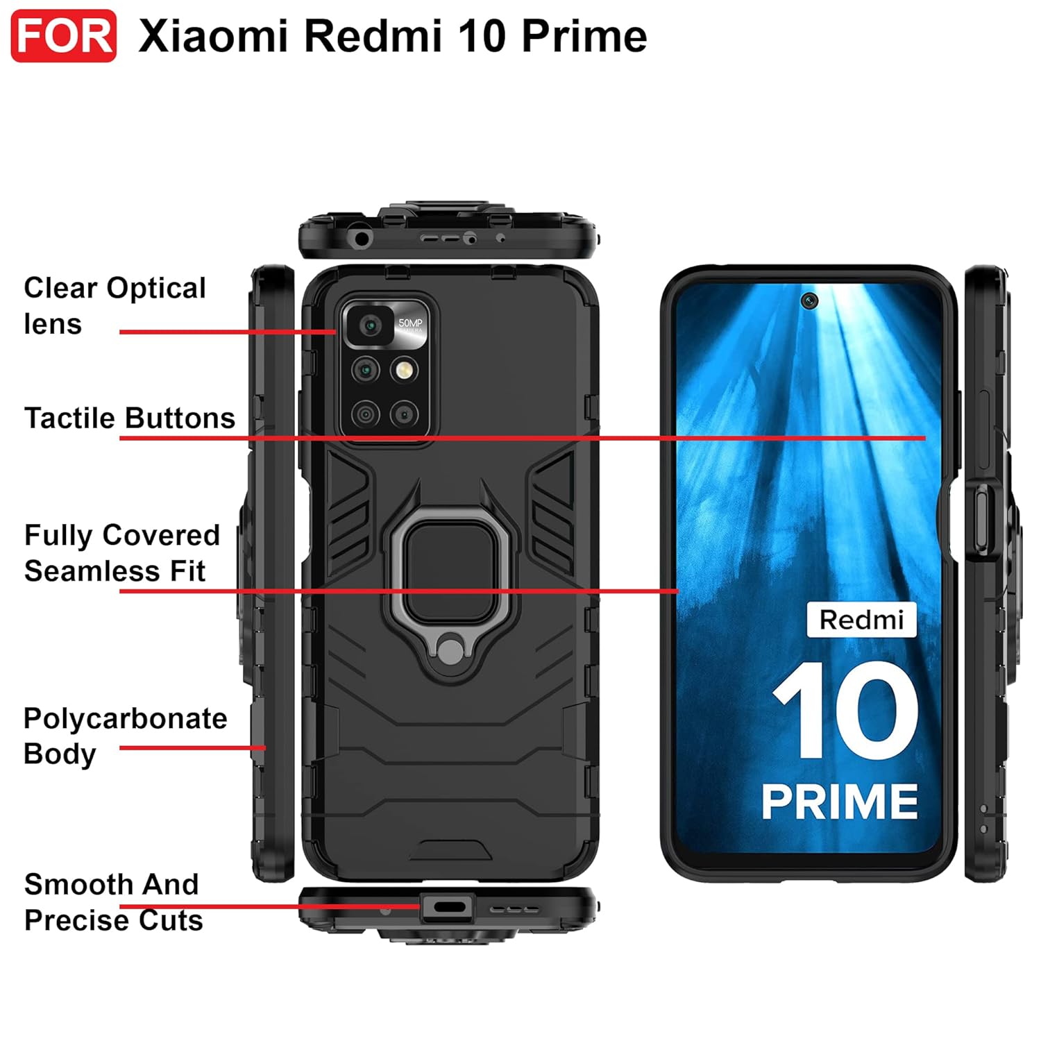 Hybrid Rugged Armor Kickstand Case for Redmi 10 Prime