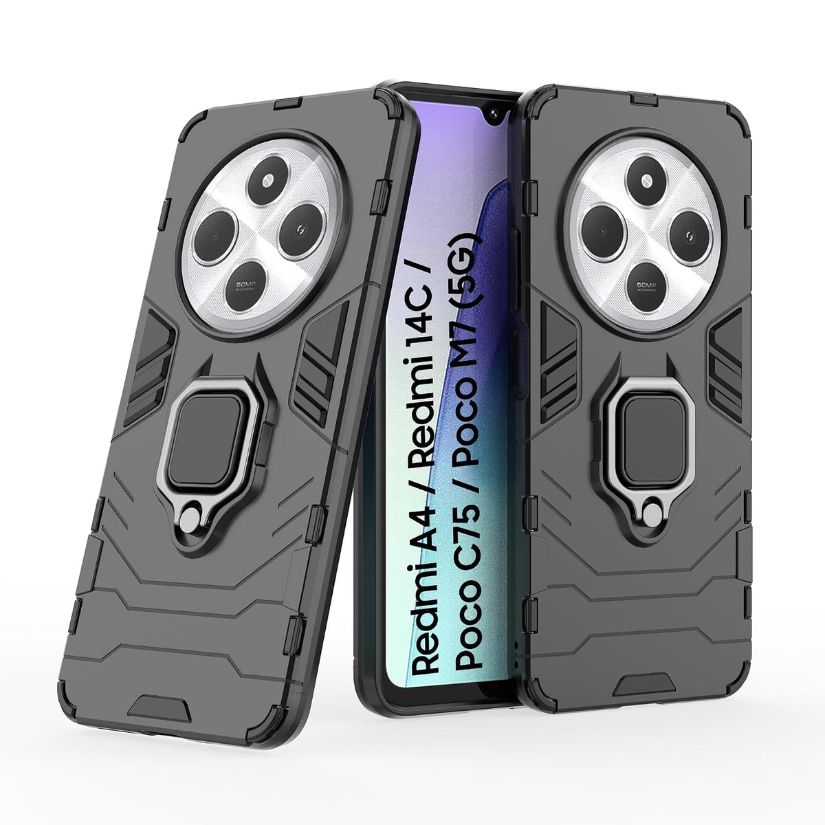 For Poco M7 Back Cover Case Hybrid Armor |Ring Holder Kickstand