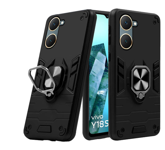 For Vivo Y18t Back Cover Case Hybrid Armor |Ring Holder Kickstand