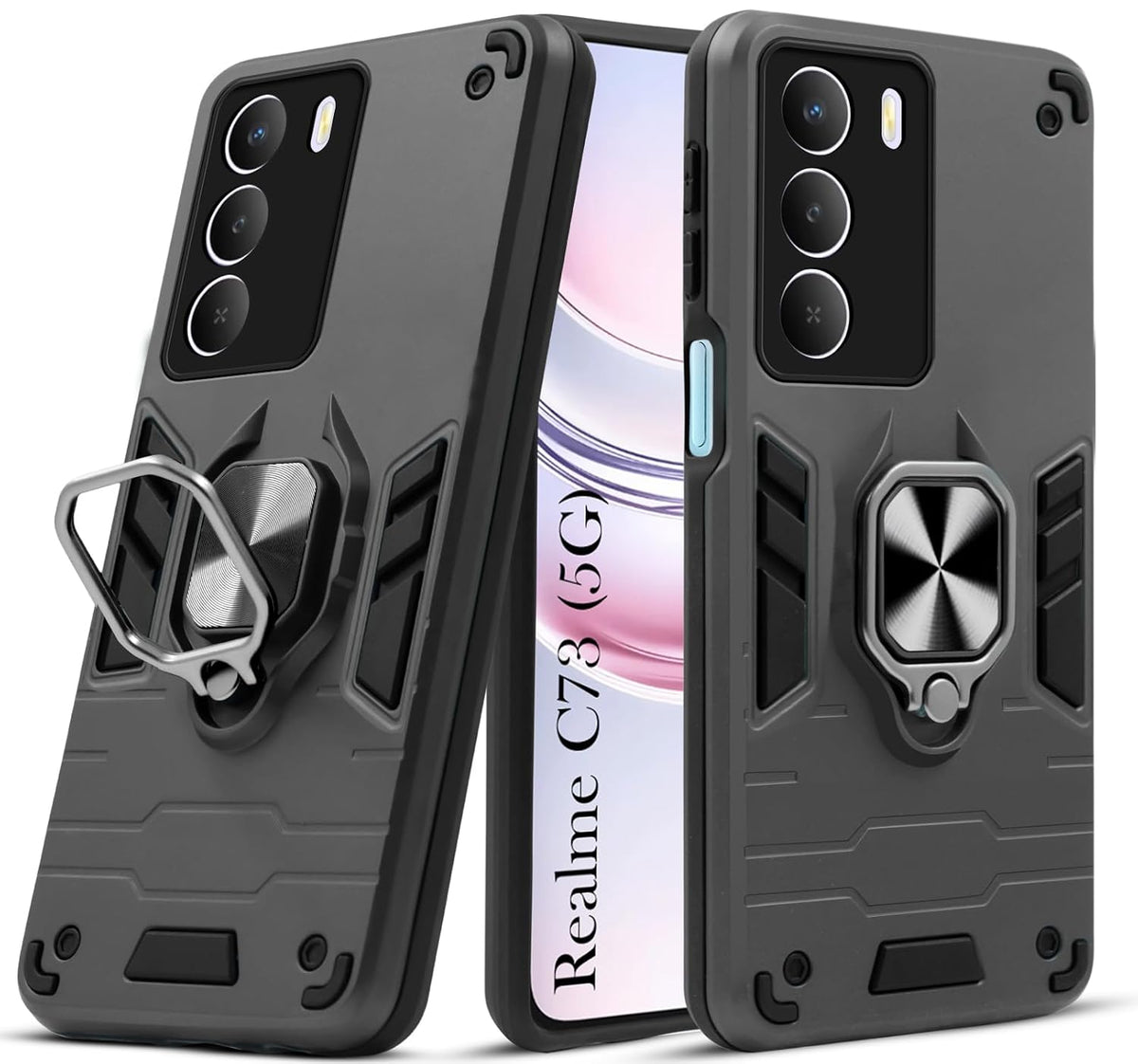 For Realme C73 Back Cover Case Hybrid Armor |Ring Holder Kickstand