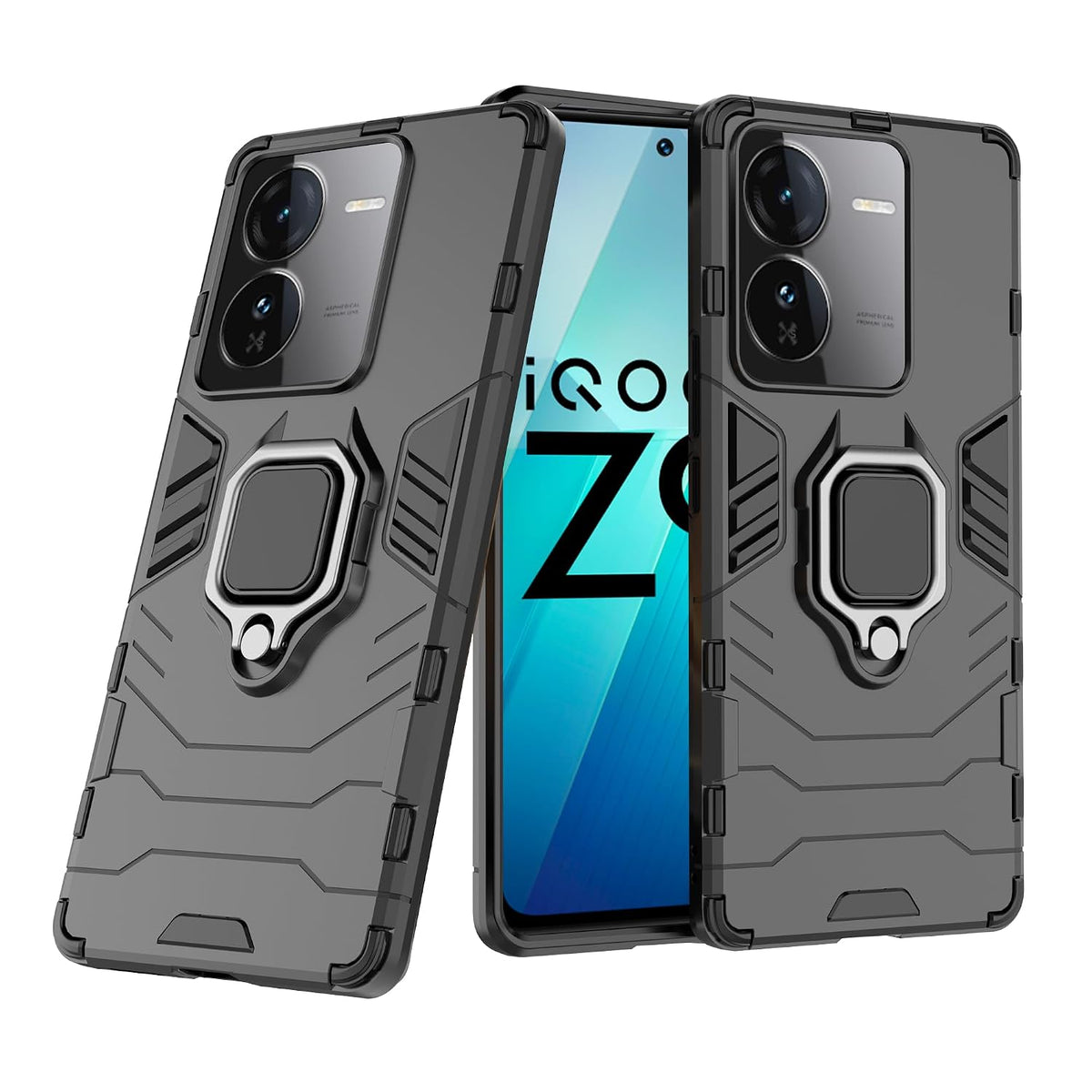 For iQOO Z9 5G Back Cover Case Hybrid Armor |Ring Holder Kickstand