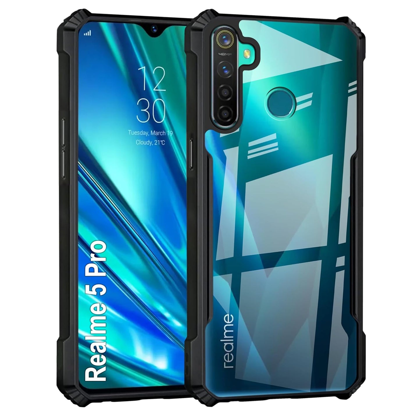 Realme 5 Pro Back Cover (Black Bumper)
