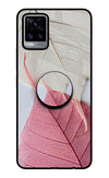 White Pink Leaf Vivo V20 Glass Case