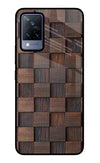 Wooden Cube Design Vivo V21 Glass Case