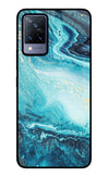 Blue Glitter Marble Vivo V21 Glass Case