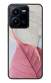 White Pink Leaf Vivo Y35 Glass Case