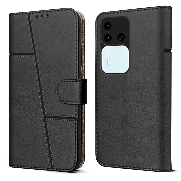 Vivo V30/ V30 Pro 5G Flip Case Cover ( Black )