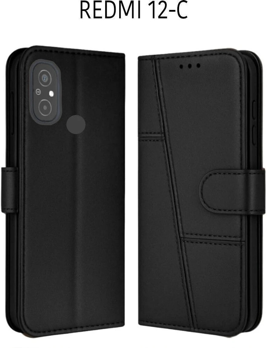 Redmi 12C Flip Case Cover ( Black )