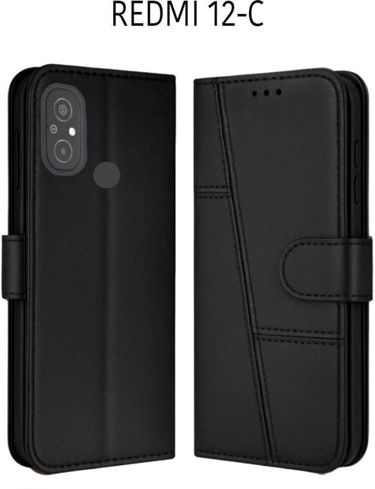 Redmi 12C Flip Case Cover ( Black )