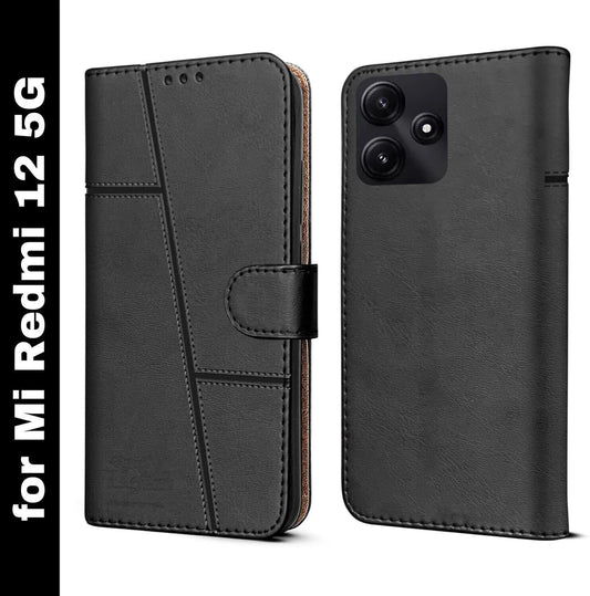 Redmi 12 (5G) Flip Case Cover ( Black )