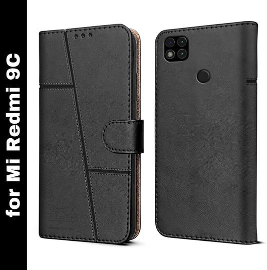 Redmi 9/ 9C Flip Case Cover ( Black )