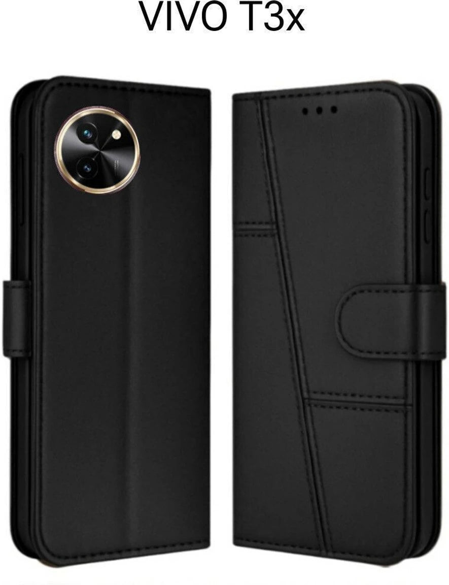 Vivo T3x Flip Case Cover ( Black )