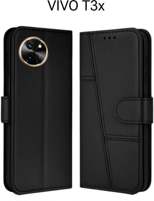 Vivo T3x Flip Case Cover ( Black )